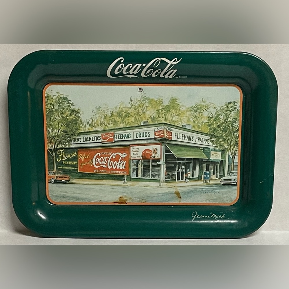 VTG 1998 Coca-Cola Fleeman's Pharmacy by Jeanne Mack Mini Tray, 4.5x6.5 inches